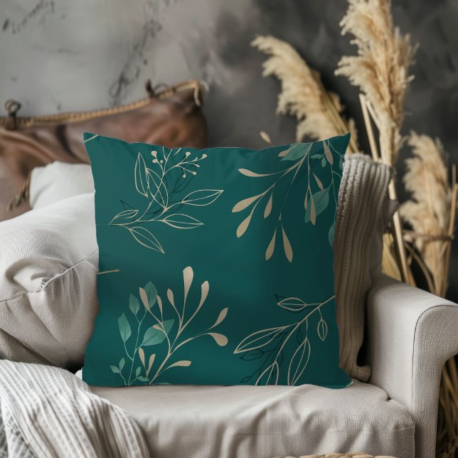 Enkel Modern Elegant Löv Mörk Teal Kudde (Skapare uppladdad)