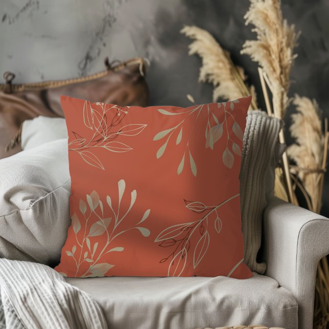 Enkel modern Elegant Lövs Terracotta Kudde (Skapare uppladdad)