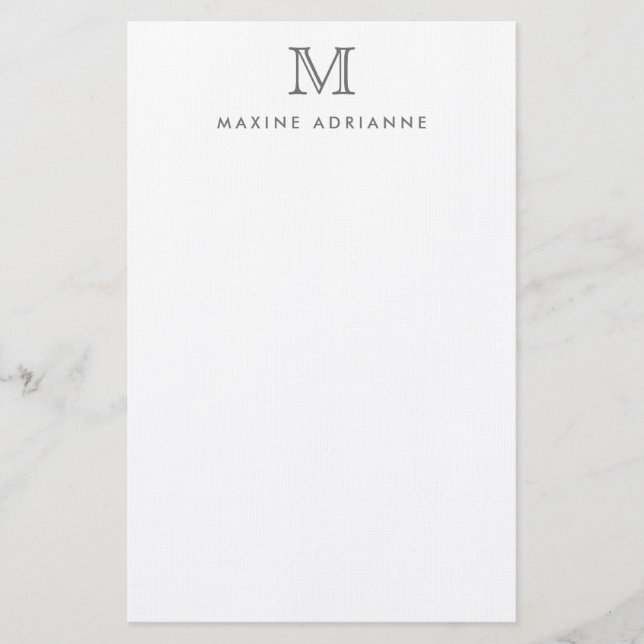 Enkel Modern Elegant Silver Grått Monogram Initial Brevpapper (Framsida)