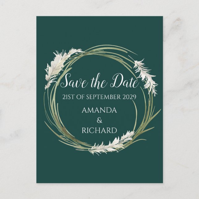 Enkel Modern Elegant Smaragdgrön Save the Date Vykort (Framsida)