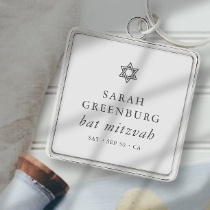 Enkel Modern Elegant Star av David Bat mitzvah Fyrkantig Silverfärgad Nyckelring