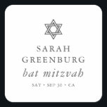 Enkel Modern Elegant Star av David Bat mitzvah Fyrkantigt Klistermärke<br><div class="desc">Design består av sans serif-typografi och lekfull kursiv skripttypografi på en enkel bakgrund. Finns här: http://www.zazzle.com/store/selectpartysupplies</div>