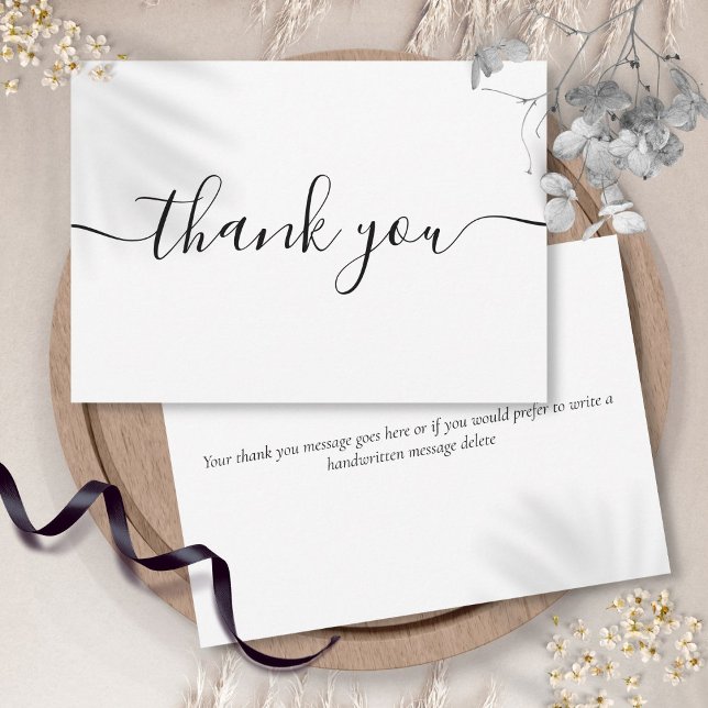 Enkel Modern Elegant Svart Skrift Tack Kort (Simple Modern Elegant Black Script Thank You Card)