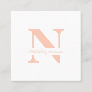 Enkel, modern elegant, vanlig persika med monogram fyrkantigt visitkort