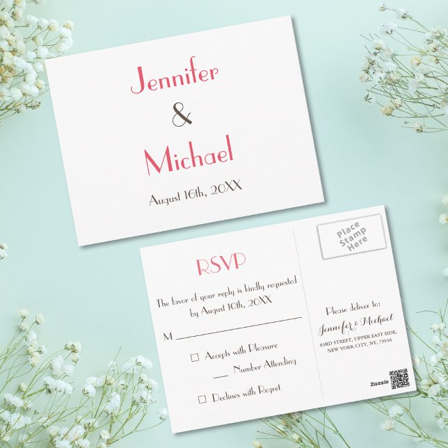 Enkel Modern Elegant Vit Bröllopssvar RSVP Vykort (Simple Modern Elegant White Wedding Response RSVP Postcard)