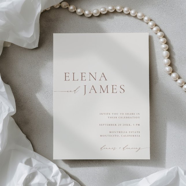 Enkel Modern Elfenben & Mokka Bröllopsinbjudan Inbjudningar (Modern Neutral Ivory & Mocha Wedding Invitation)