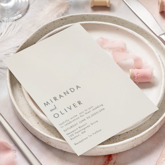 Enkel modern elfenbenstorn Monogram Bröllop Inbjudningar (Skapare uppladdad)