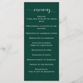 Enkel Modern Emerald Grönt Bröllop Program