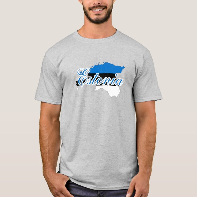 Enkel modern Estlands nationella Flagga Souvenir i T Shirt (Framsida)