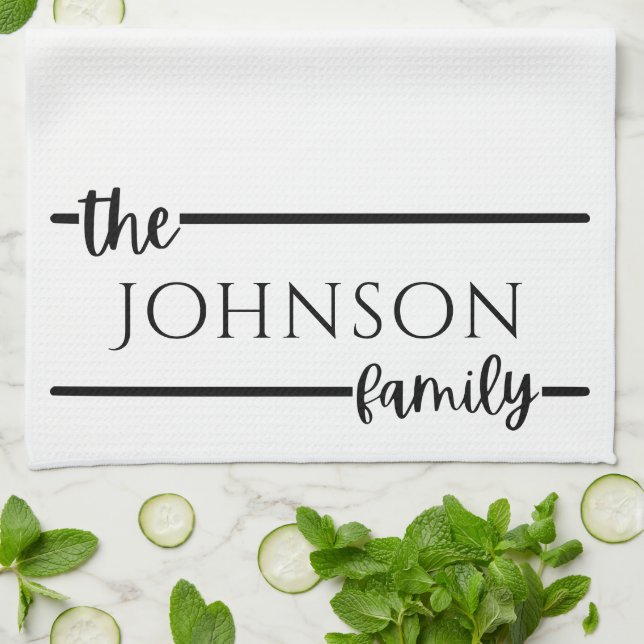 Enkel Modern Familj Namn Monogram Kitchen Towel Kökshandduk (Vikta)