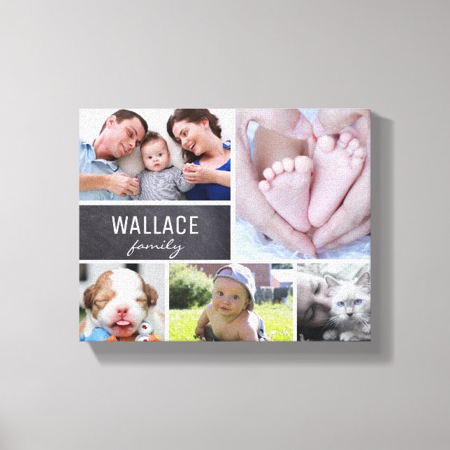 Enkel Modern Familjefotocollage Canvastryck (Framsida)