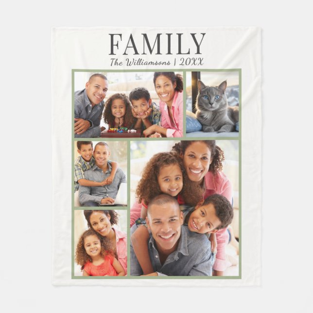 Enkel Modern Familjefotocollage Fleecefilt (Framsidan)