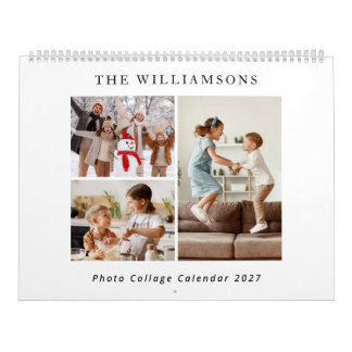 Enkel Modern Familjefotokollage Svart Vitt Kalender