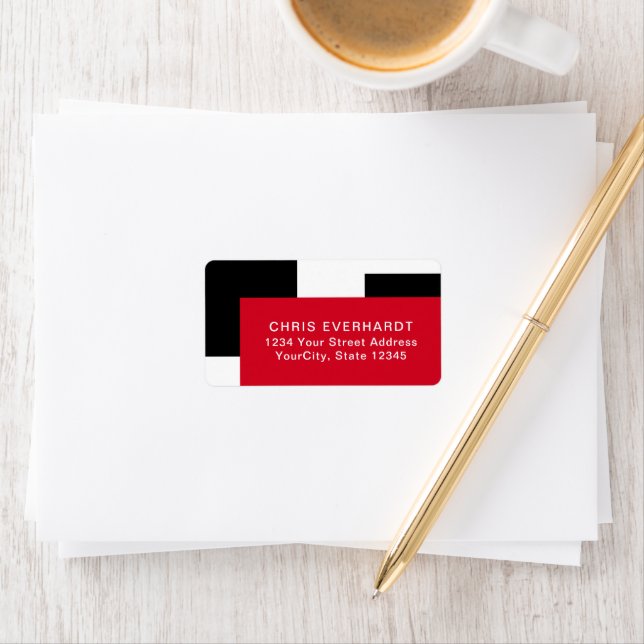 Enkel, modern Färg Block Red White och Black Adressetikett (Insitu)