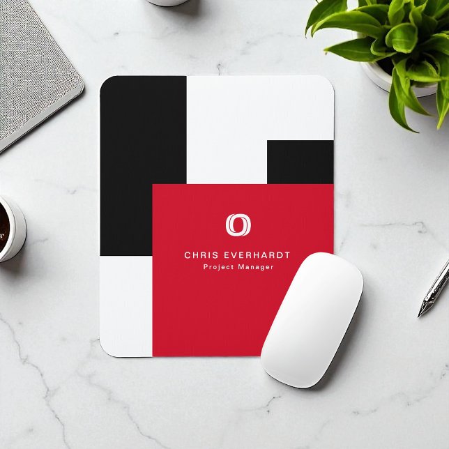 Enkel, modern Färg Block Red White och Black Musmatta (Skapare uppladdad)