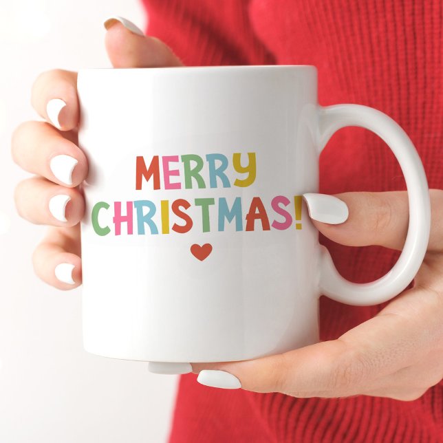 Enkel modern färgstark God jul Två-Tonad Mugg (A cute merry Christmas mug with colorful modern typography.)