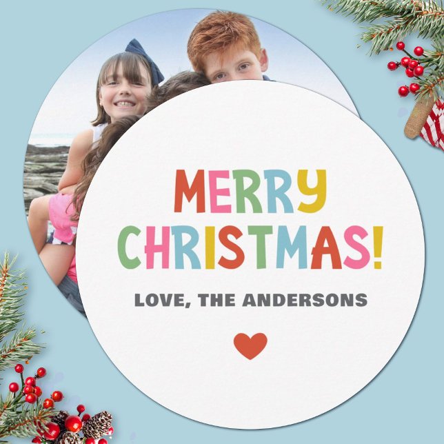 Enkel modern färgstark julfoto julkort (A fun colorful Merry Christmas photo card. So festive for the holidays.)