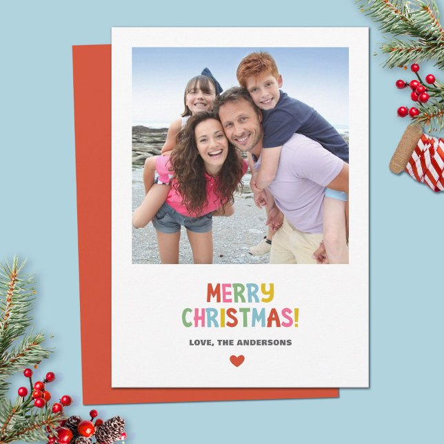 Enkel modern färgstark julfoto julkort (A simple modern colorful Christmas photo holiday card. Personalize it with your photo and name,)