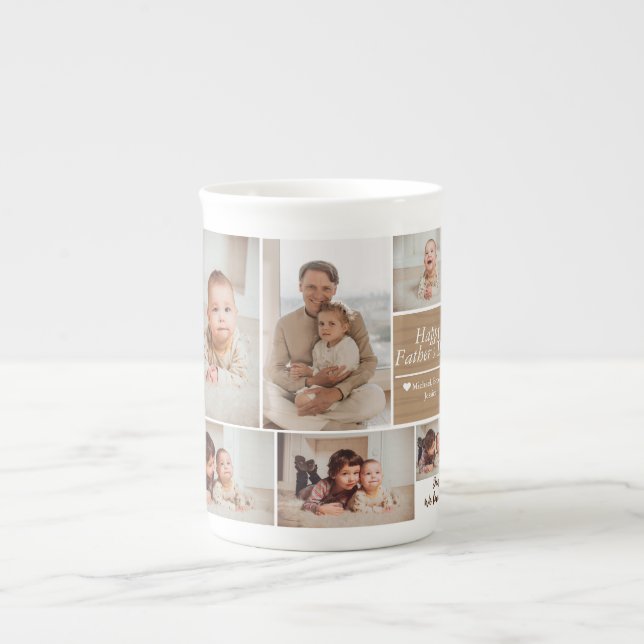 Enkel Modern Fars dag-fotofamiljesamling Bilbil Benporslin Mugg (Framsidan)
