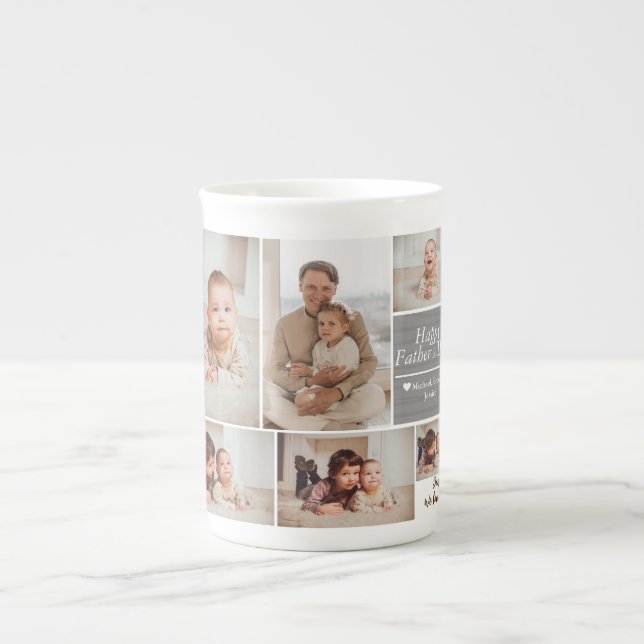 Enkel Modern Fars dag-fotofamiljesamling Bilbil Benporslin Mugg (Framsidan)