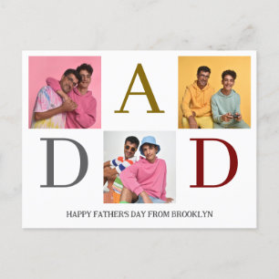 Enkel Modern Fars Dag Pappa 3 foto familj  Helg Vykort