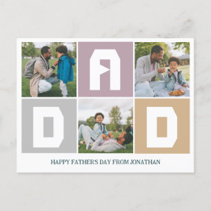 Enkel Modern Fars dag Pappa 3-fotofamilj Helg Vykort