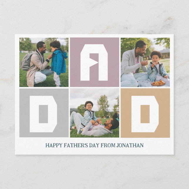 Enkel Modern Fars dag Pappa 3-fotofamilj Helg Vykort (Framsida)