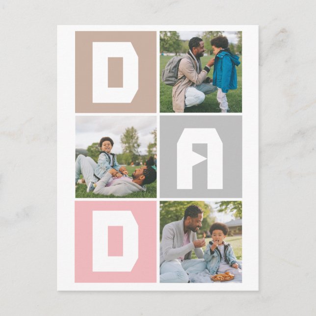 Enkel Modern Fars dag Pappa 3-fotofamilj Helg Vykort (Framsida)