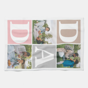 Enkel Modern Fars dag Pappa 3-fotofamilj Kökshandduk