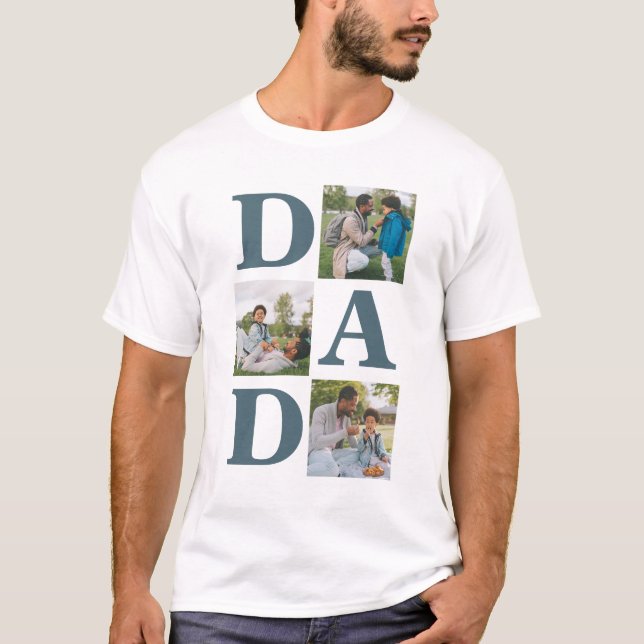 Enkel Modern Fars dag Pappa 3-fotofamilj T Shirt (Framsida)