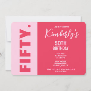 Enkel Modern Fet Rosa & Röd 50-årsdag Inbjudningar