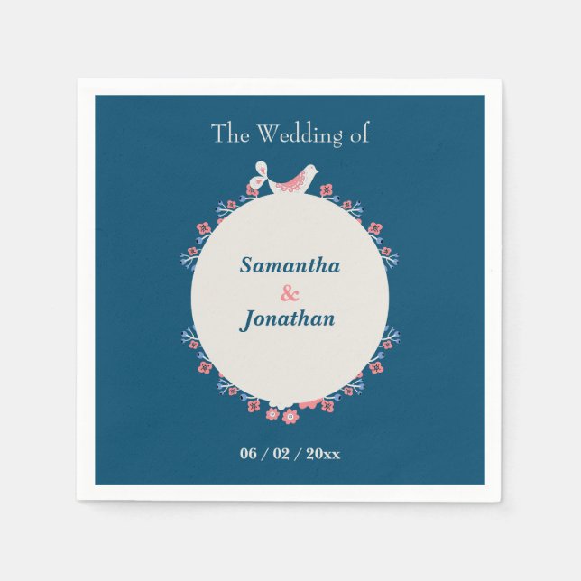 Enkel Modern Folk Stil Blue Bröllop Pappersservett (Framsidan)