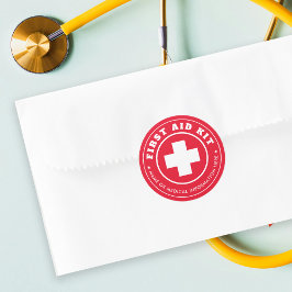 Enkel Modern Första Hjälpen Röd Och Vit Medicinsk Runt Klistermärke