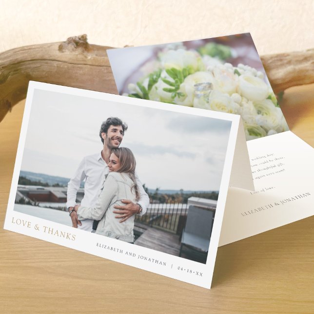 Enkel modern foto Guld Kärlek och tack Bröllop Kort (Skapare uppladdad)