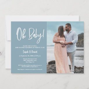 Enkel modern foto Oh Baby blue par Shower Inbjudningar