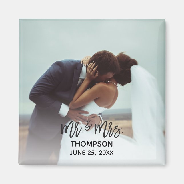 Enkel modern foto Personligt bröllp Newlyed Magnet (Framsidan)
