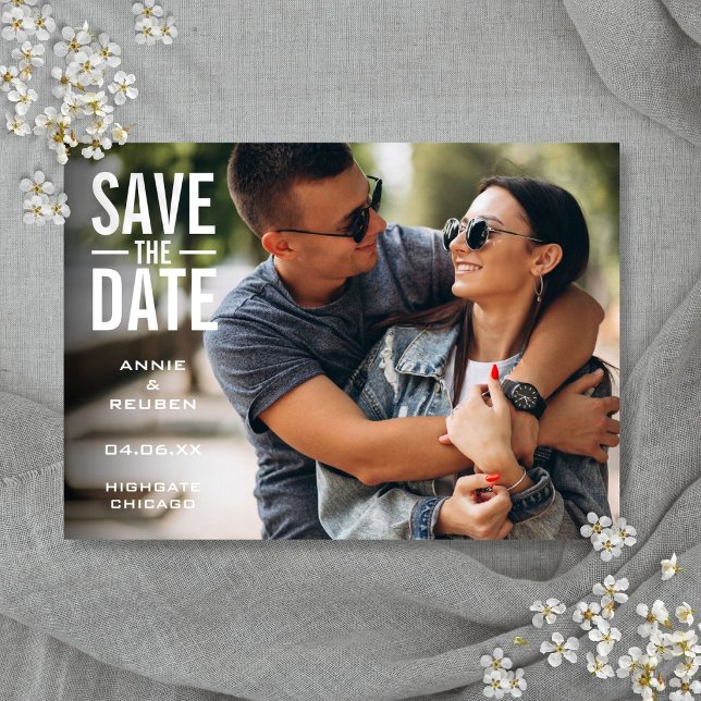 Enkel Modern Fotobryllop Spara Datumet (Simple Modern Photo Wedding Save The Date)