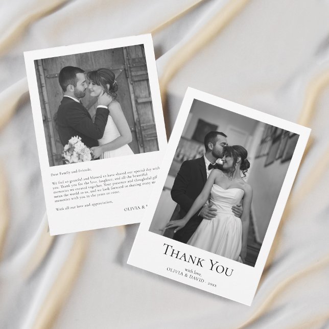 Enkel Modern Fotobryllop Tackkort Tack Kort (Simple Modern Photo Wedding Thank You Card)