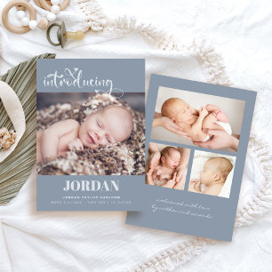 Enkel, modern fotokollage Blue Birth Meddelande