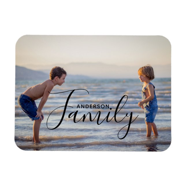 Enkel Modern Fotomall Anpassat Familjenamn Magnet (Horisontell)