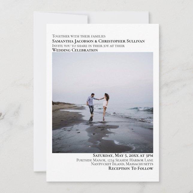 Enkel modern fotominimalistisk symmetri Bröllop Inbjudningar (Framsida)