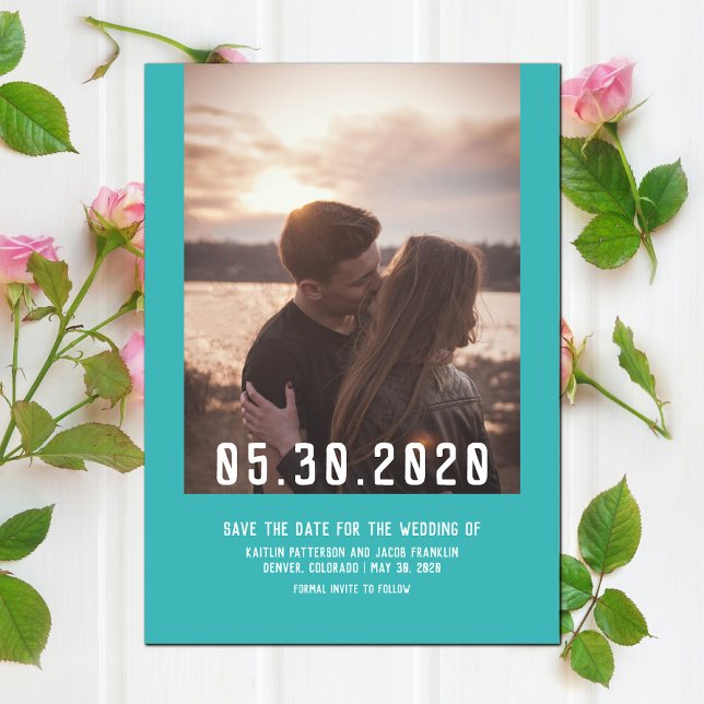 Enkel modern fotospara datumet | Teal Spara Datumet (Simple Modern Photo Save the Date - Teal)