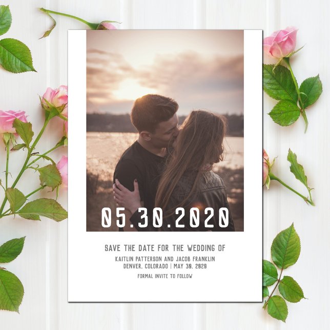 Enkel modern fotospara datumet | Vit Spara Datumet (Simple Modern Photo Save the Date - White)