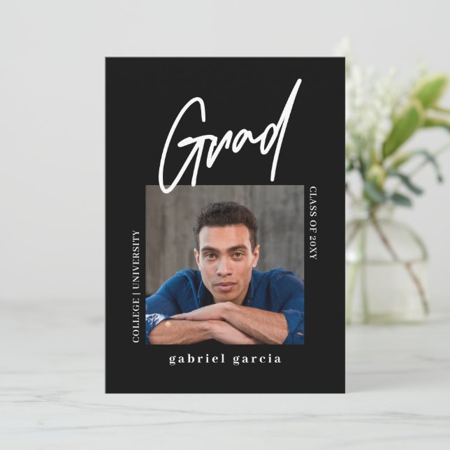 Enkel modern fotosvart Studentfest Inbjudningar (Stående Fram)