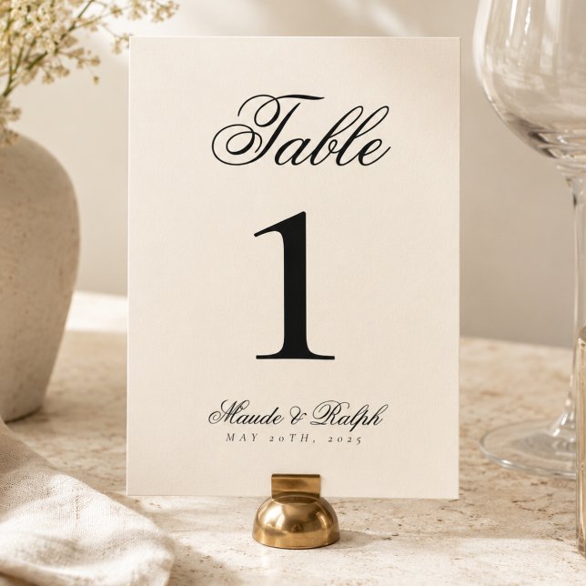Enkel Modern Gammal Peng Svart och Kräm Bröllop Bordsnummer (Simple Modern Old Money Black and Cream Wedding Table Number)