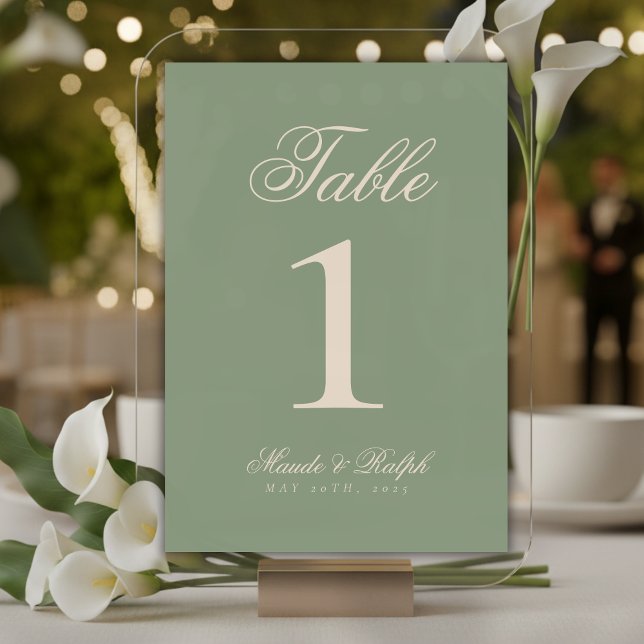 Enkel modern gammal valuta Oliv grönt Bröllop Bordsnummer (Guide guests to their seats with sophistication using these Simple Modern Old Money Table Numbers!)