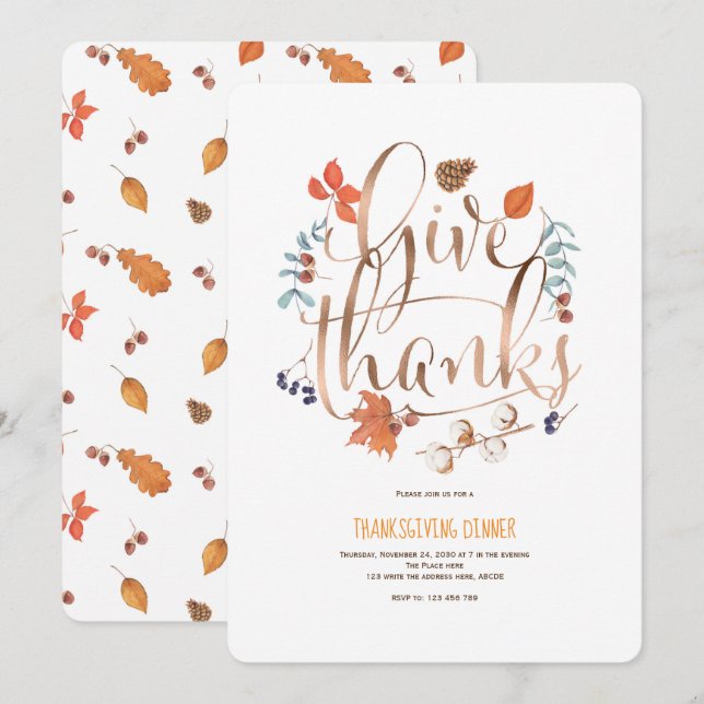 Enkel modern, Ge tack, Thanksgiving Party Inbjudningar (Fram/baksida)