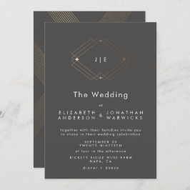 Enkel modern Geometric Guld Charcol Bröllop Inbjudningar