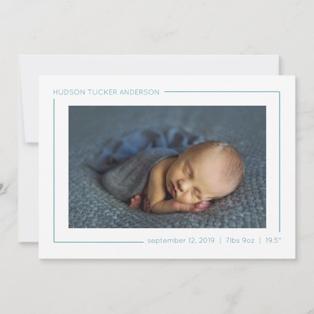 Enkel modern Geometric Teal Birth Meddelande (Framsida)