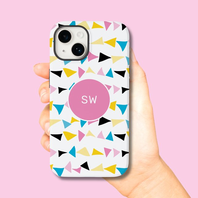 Enkel modern geometrisk kontur initialer (Monogram geometric modern confetti style phone case)